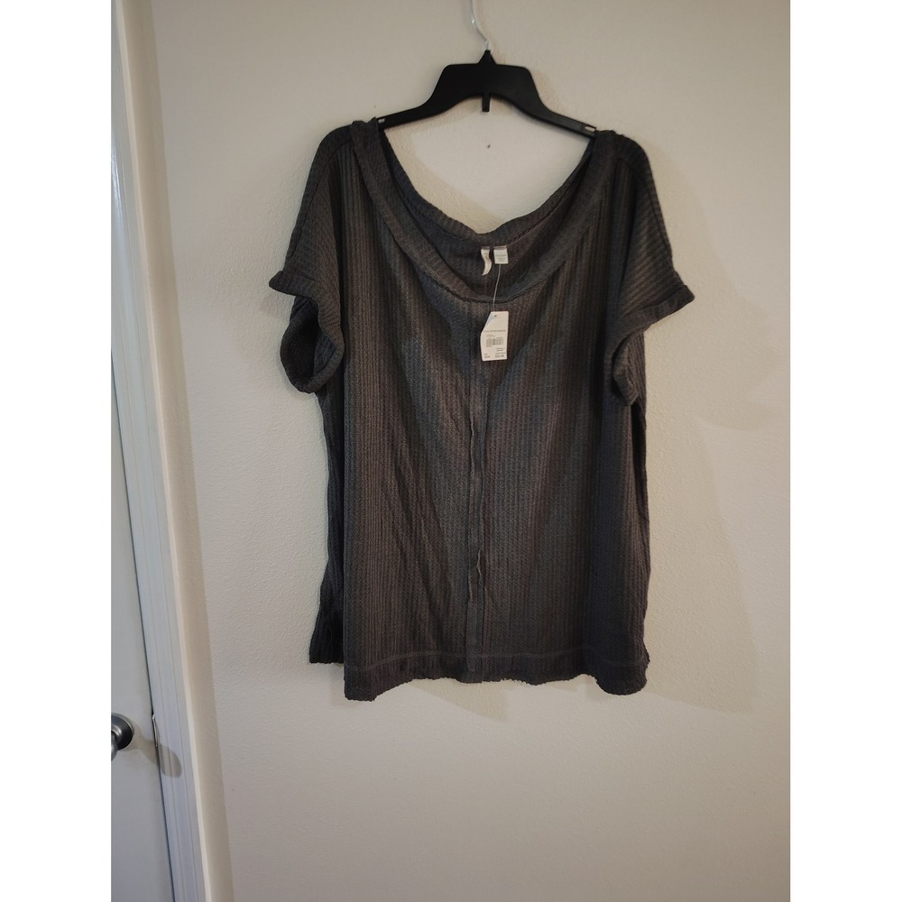 Cato Sportswear Womens Heather Gray Waffle Knit Short Sleeve Top Size 22/24W NWT